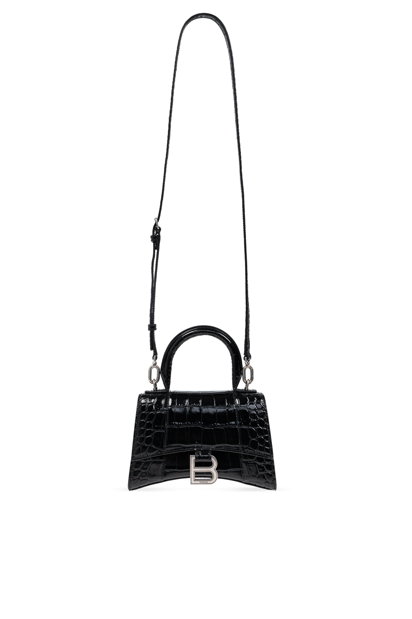 ショルダーバッグ・ポシェット Balenciaga Black Leather Hourglass Shoulder Bag BALENCIAGA Hourglass crinkled-leather shoulder bag | NET-A